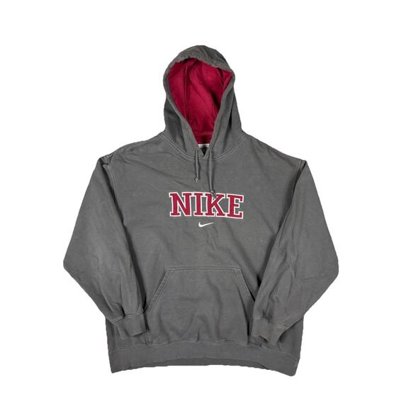 Vtg Nike Hoodie Men’s 2XL Gray Center Swoosh Spell Out Embroidered Y2K Hip Hop - Picture 1 of 11